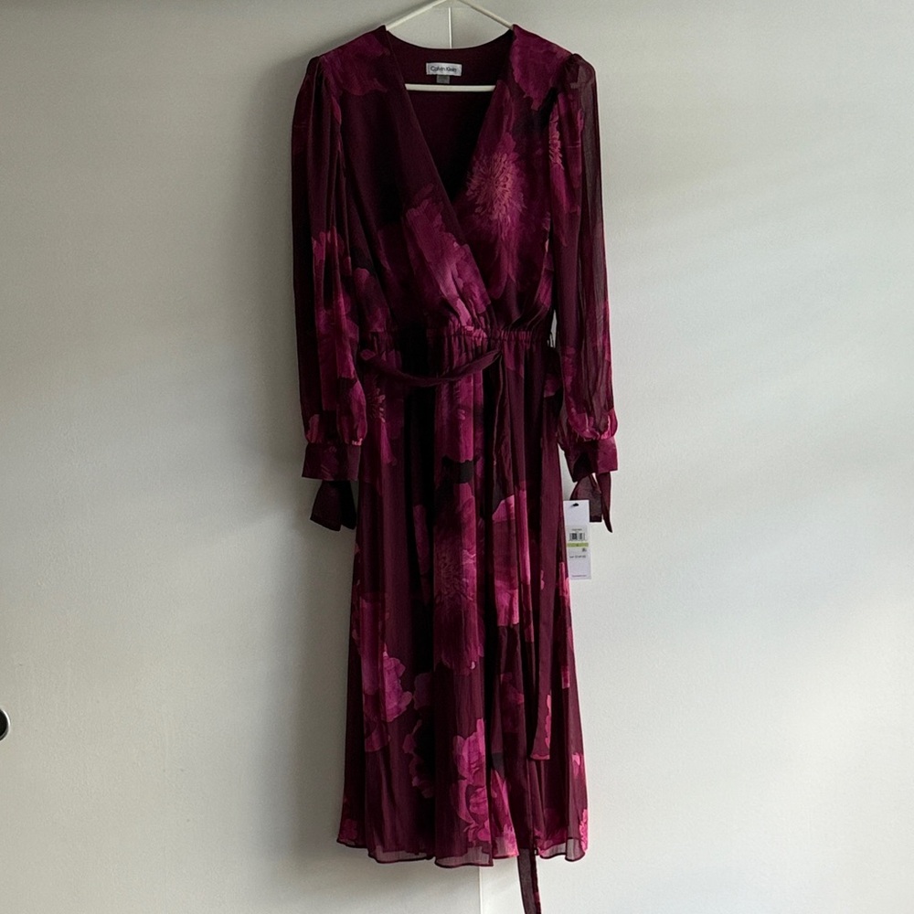 Calvin Kline Elegant Floral Wrap Dress